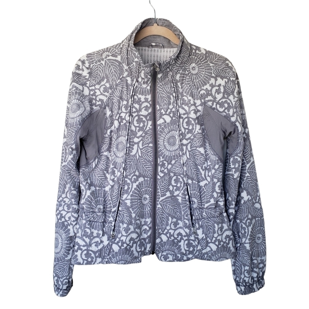 Lululemon Run Travel To Track Jacket Lightweight Windbreaker Gray Floral